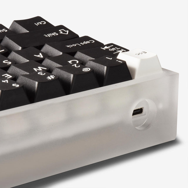 back corner view of acrylic kbdfans mechanical keyboard